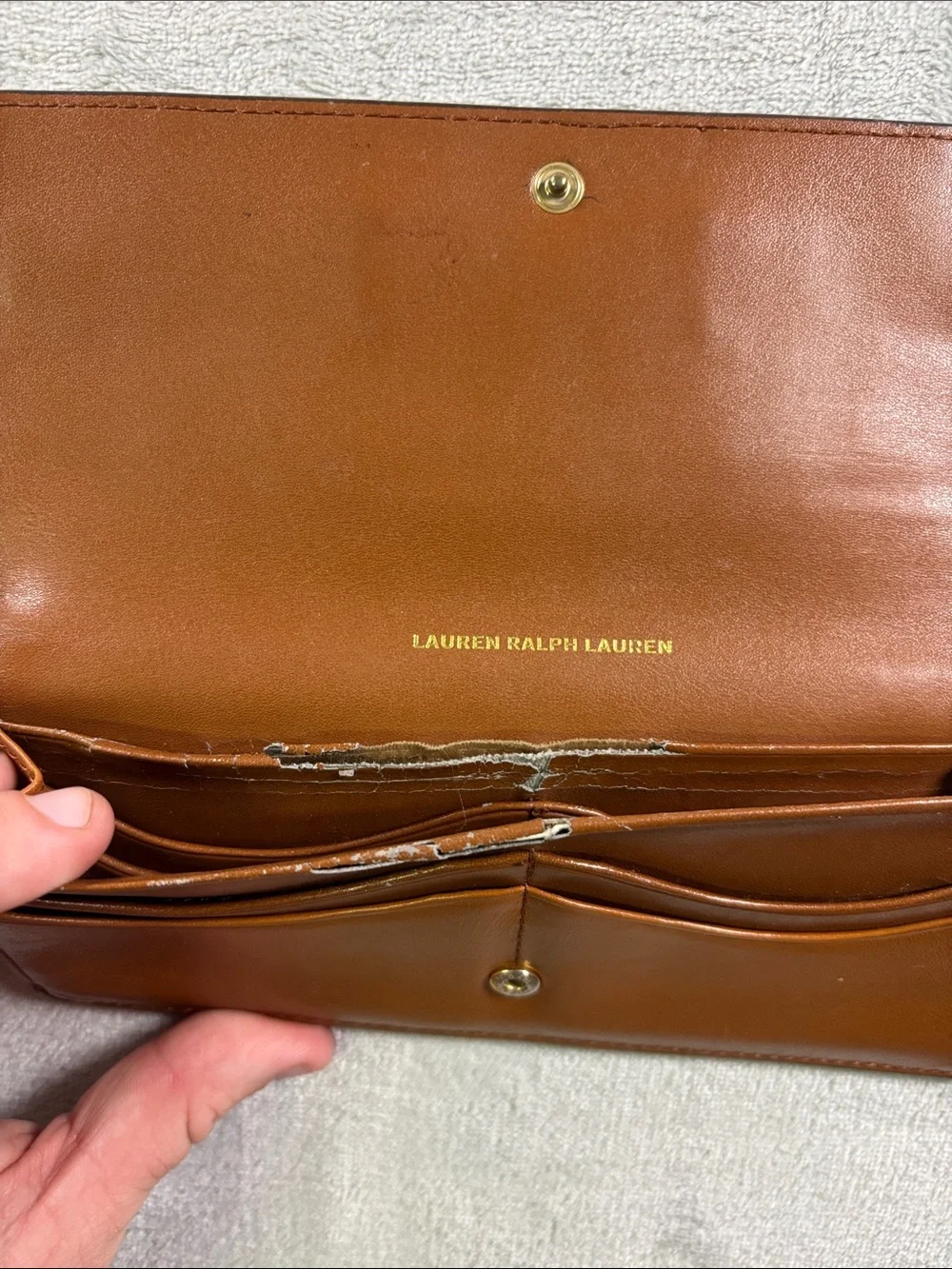 Lauren Ralph Lauren Brown Leather Belted Continental Wallet Clutch LRL